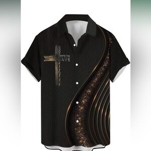 Elegant Black and Gold Men's Casual Christian Shirt